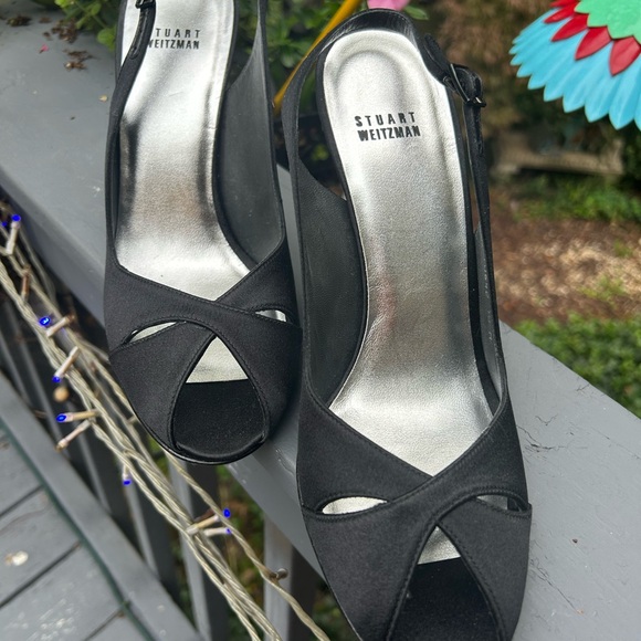Stuart Weitzman Black Slingback Peep Toe Heels - Picture 1 of 8